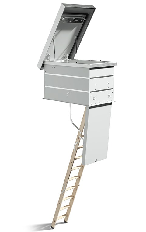 Flat roof exit with loft ladder