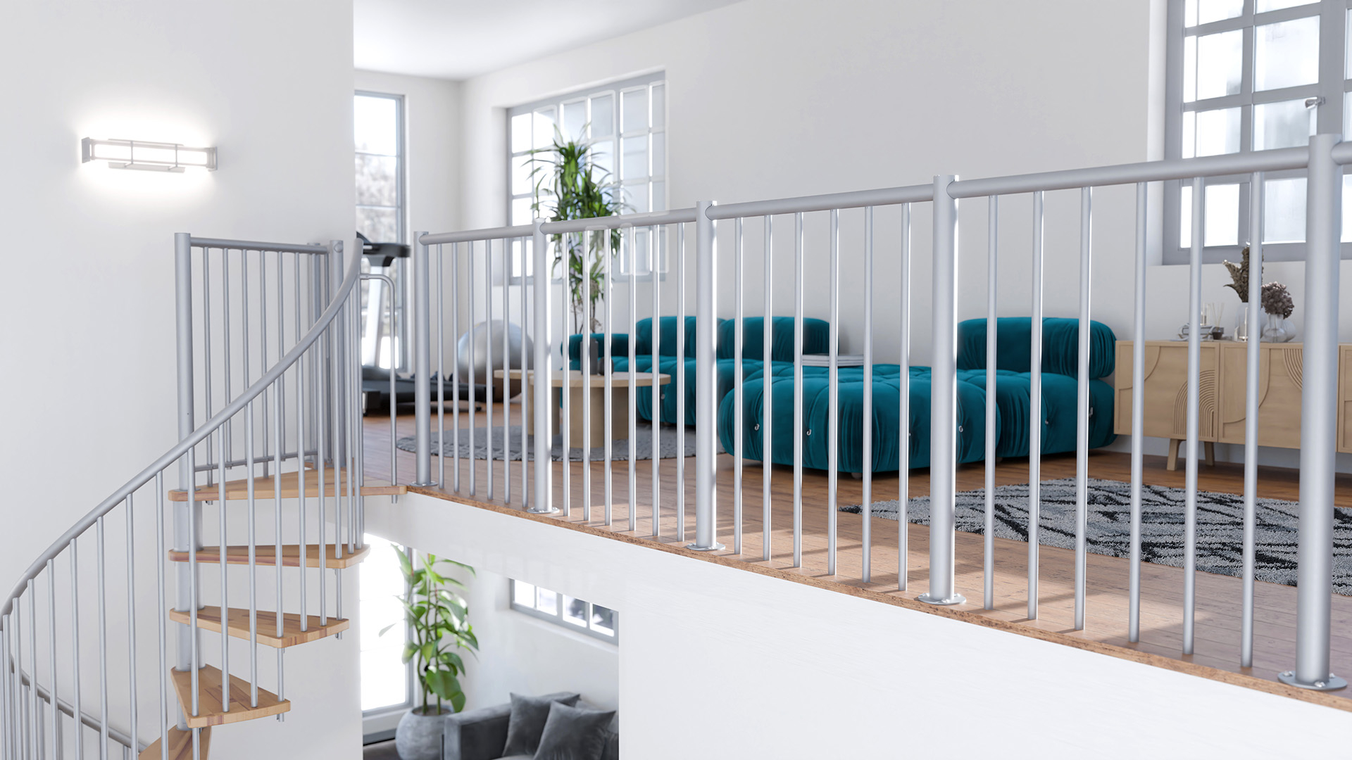 Landing banister metal for spiral stairs
