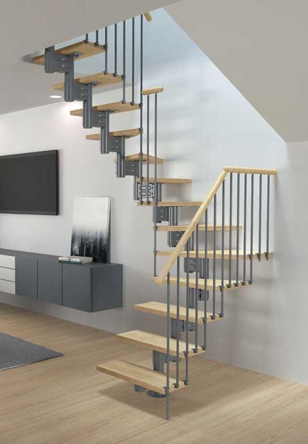 Interior Of Modern Staircase Design, Elegant L Shape Wood Cantilever Stair  With Black Granite Base Staircase, Tempered Glass Panel. Stock Photo,  Picture and Royalty Free Image. Image 203902252.